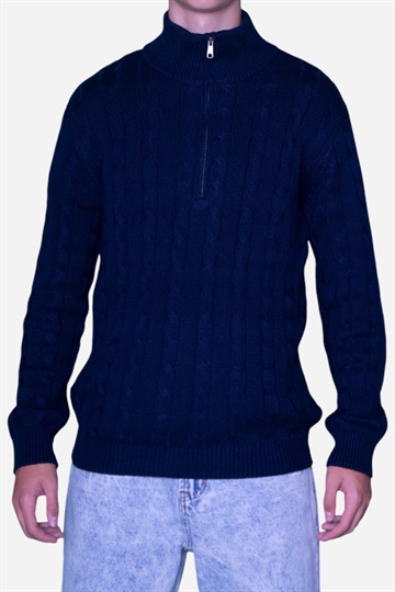 Basic- Half Zip Cable Knit - Navy